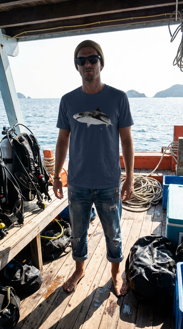Joker the 12 ft Tiger Shark, Shark Fans, Ocean Lovers, Moss Apparel, Unisex T-Shirt Fuel