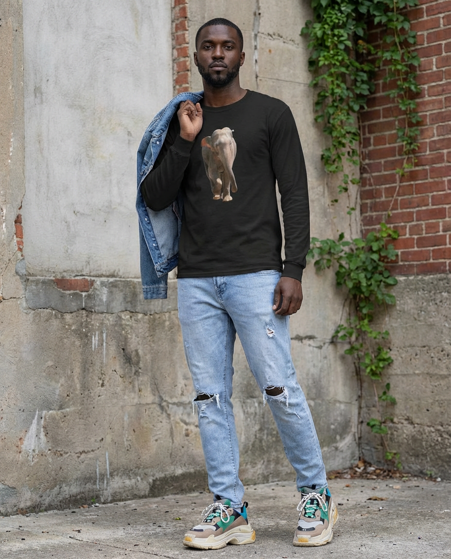 Charging Indian Elephant, Moss Apparel, Long Sleeve T-Shirt Fuel