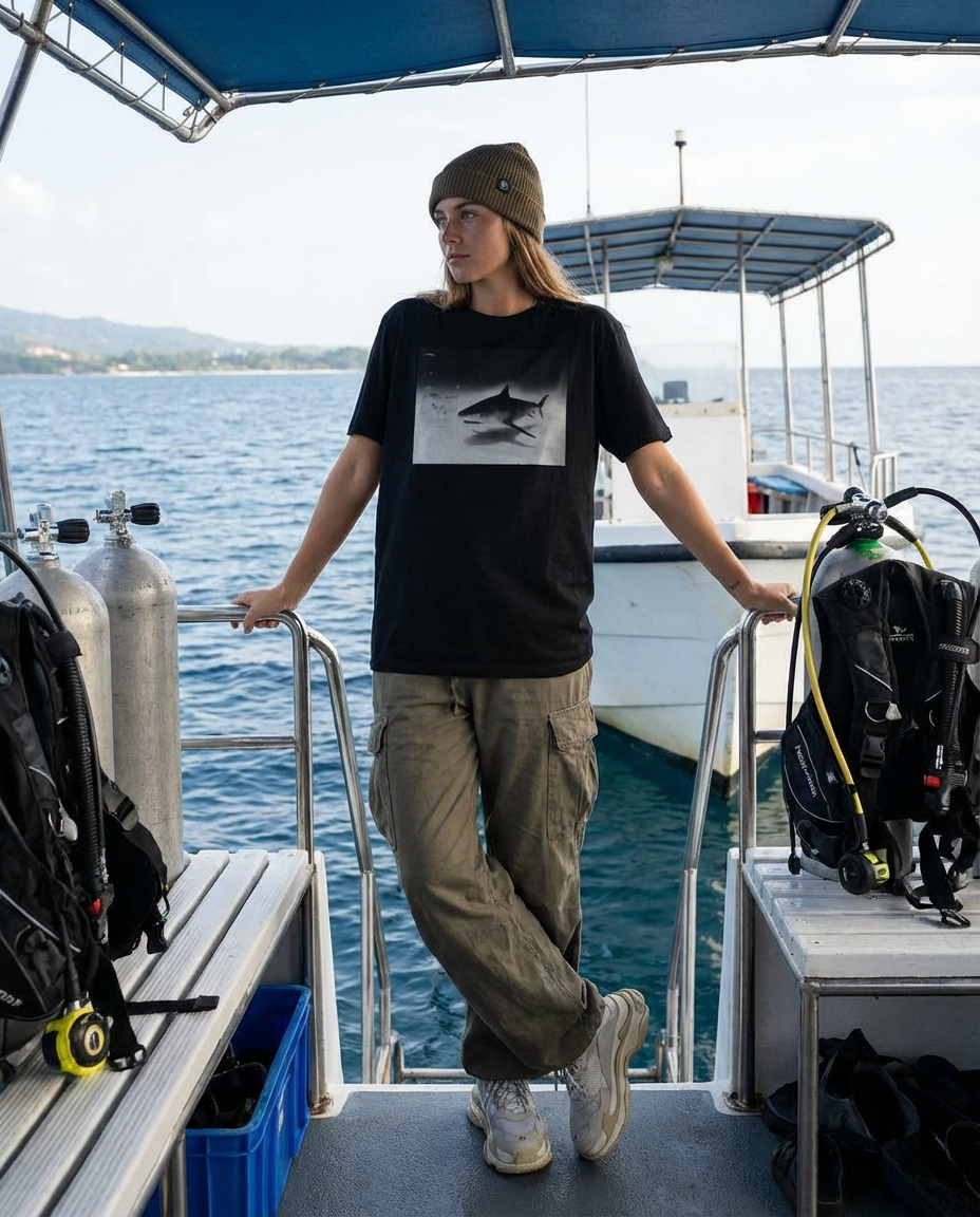 Tiger Shark Approach, Bimini Shark Labs, Moss Apparel, Cotton T-Shirt Fuel