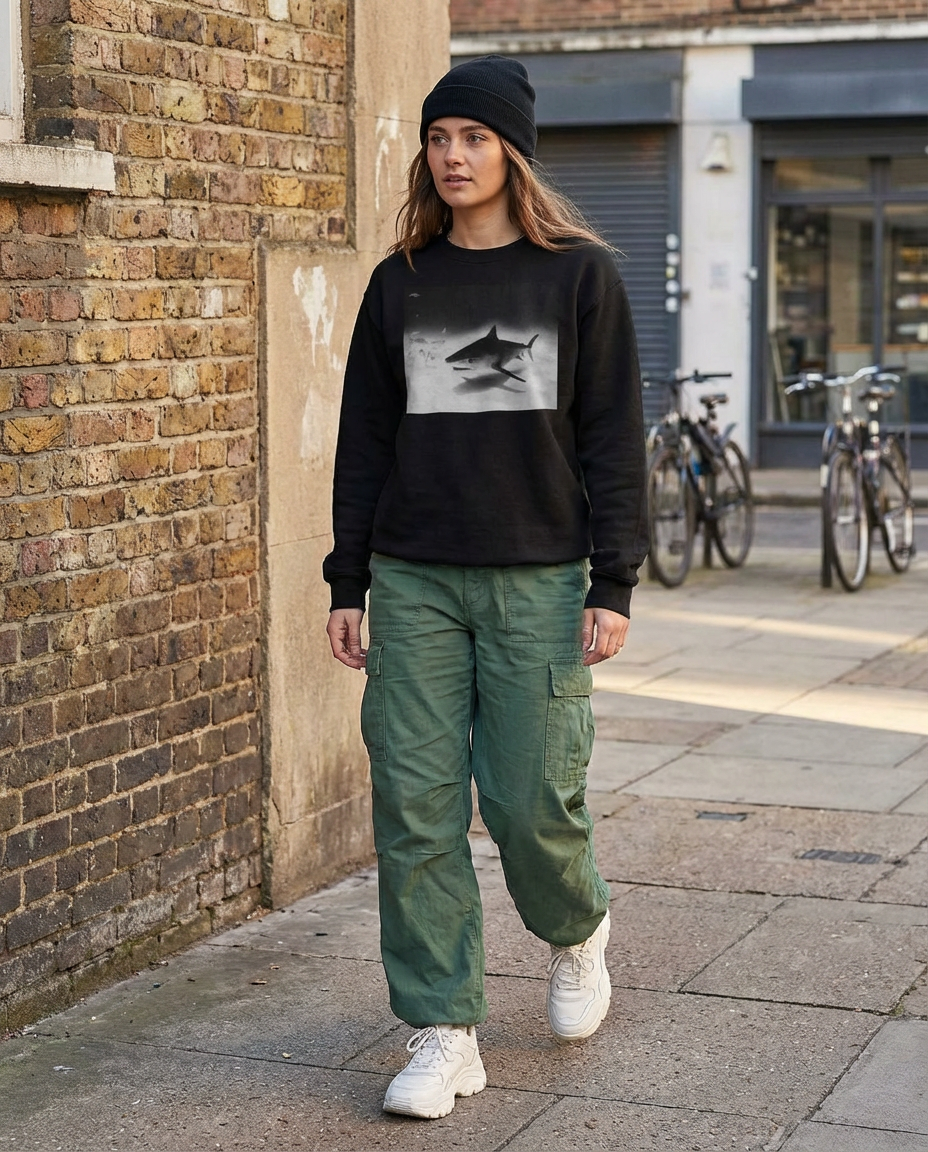 Tiger Shark Approach, Bimini Shark Labs, Moss Apparel, Crewneck Sweatshirt Fuel