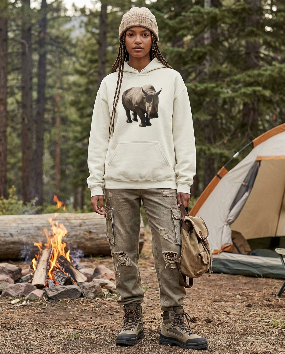 Stylish Rhino Hoodie, Moss Apparel, Cozy Animal Sweatshirt, Wildlife Apparel, Gift for Nature Lovers, Eco-Friendly Fashion Hoodie Fuel