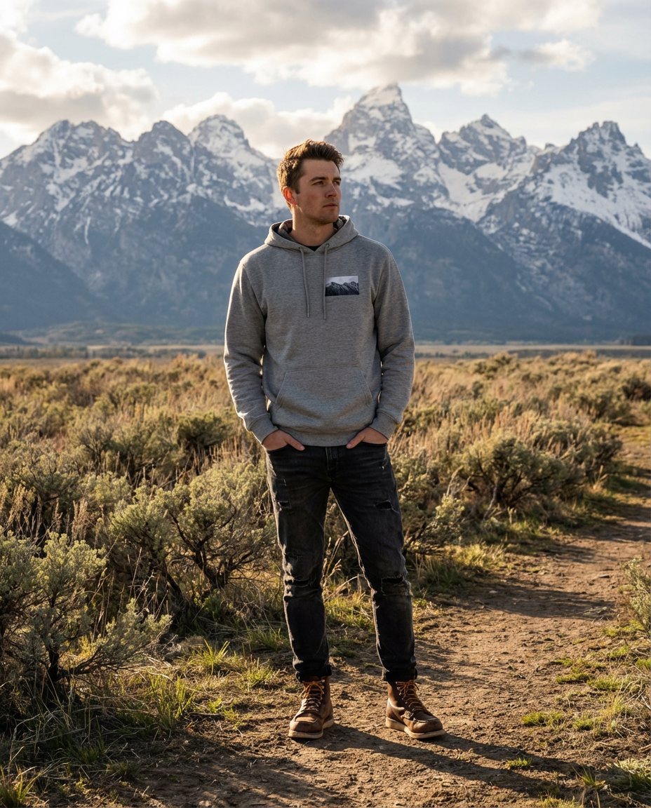 Wyoming Mountain Peaks, The WYldlife Fund, Moss Apparel, 50/50 Hoodie Fuel