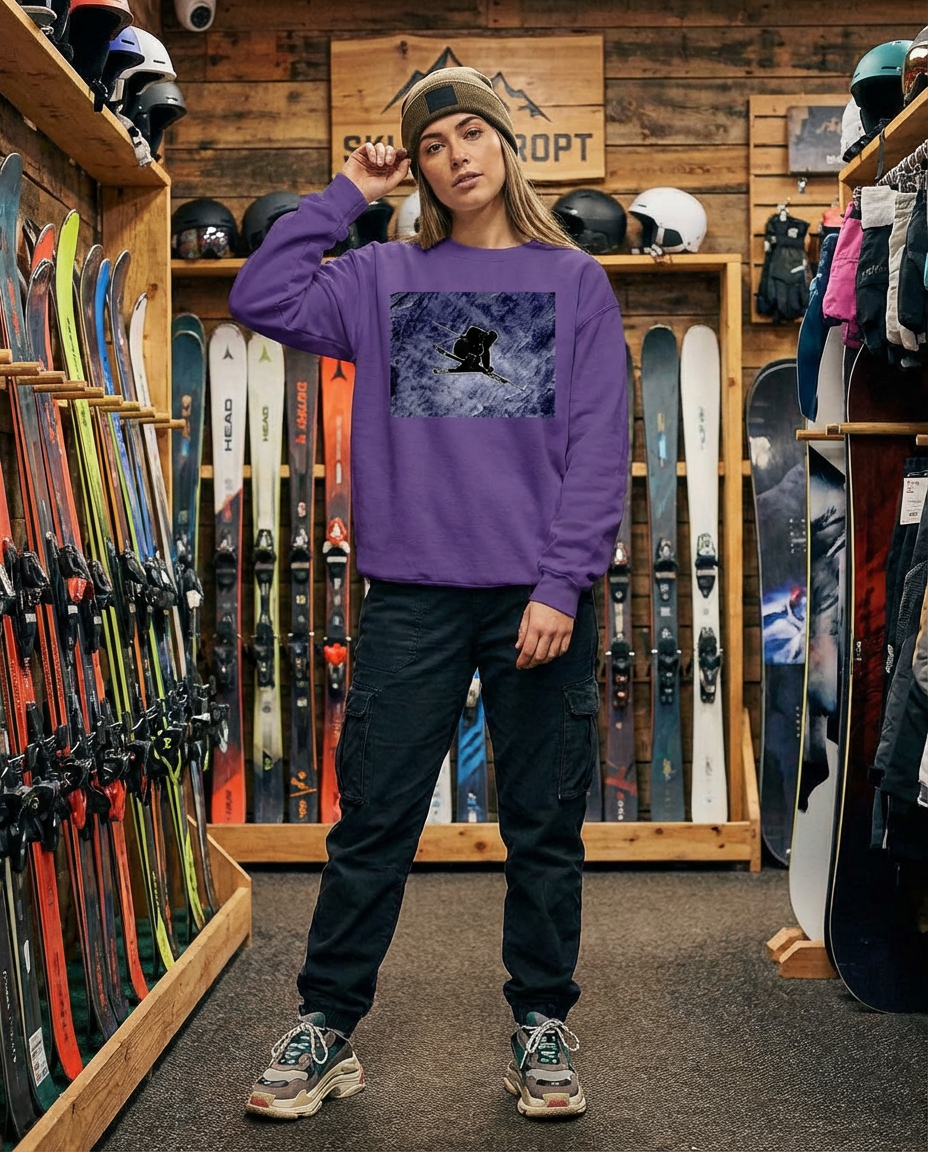 Big Air Skier Graphic, Volkl skier, Moss Apparel, Unisex Crewneck Sweater Fuel
