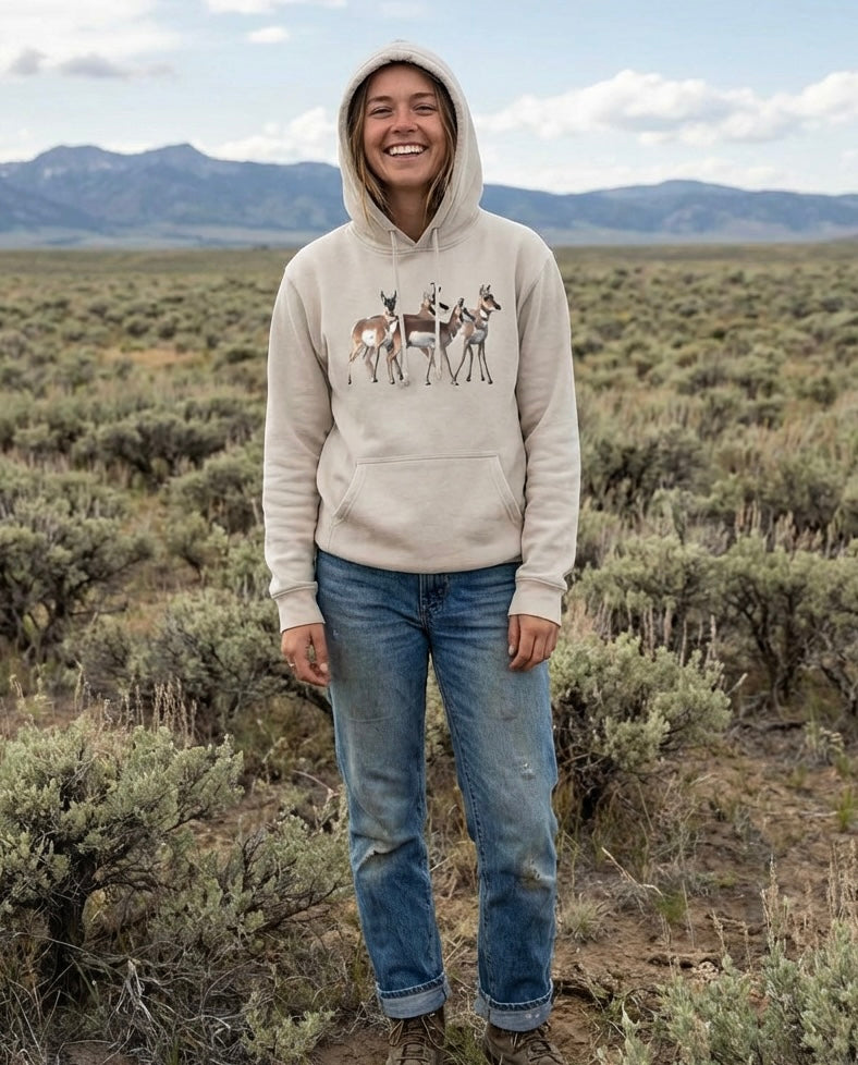Pronghorn Huddle, The WYldlife Fund, Moss Apparel, Hoodie Fuel