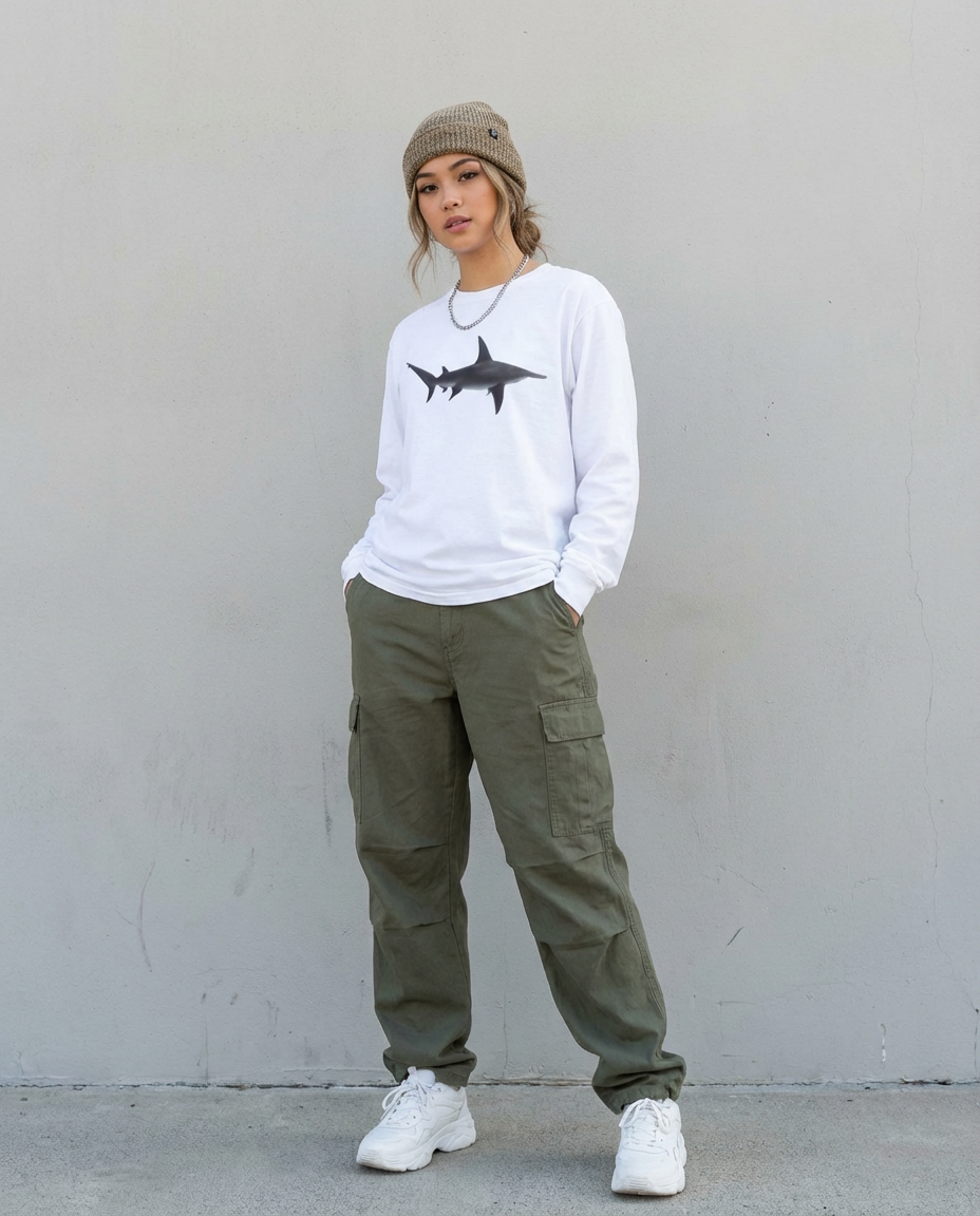 Hammerhead Shark Cruising, Moss Apparel, Shark Style Cotton T-Shirt Fuel