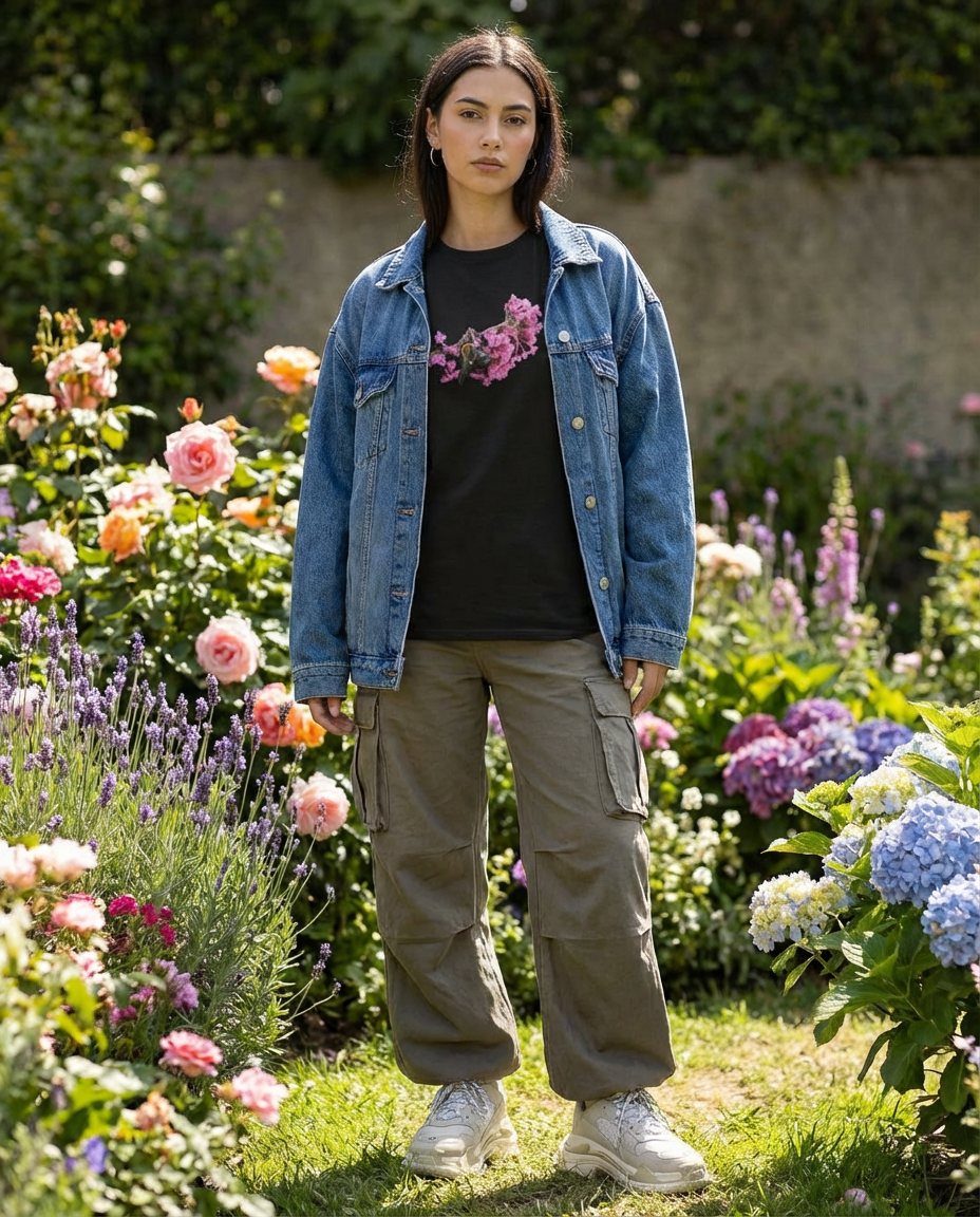 Bee and Butterfly Habitat Fund, Bee Pollinating Graphic, Moss Apparel, Ultra Cotton T-Shirt Fuel