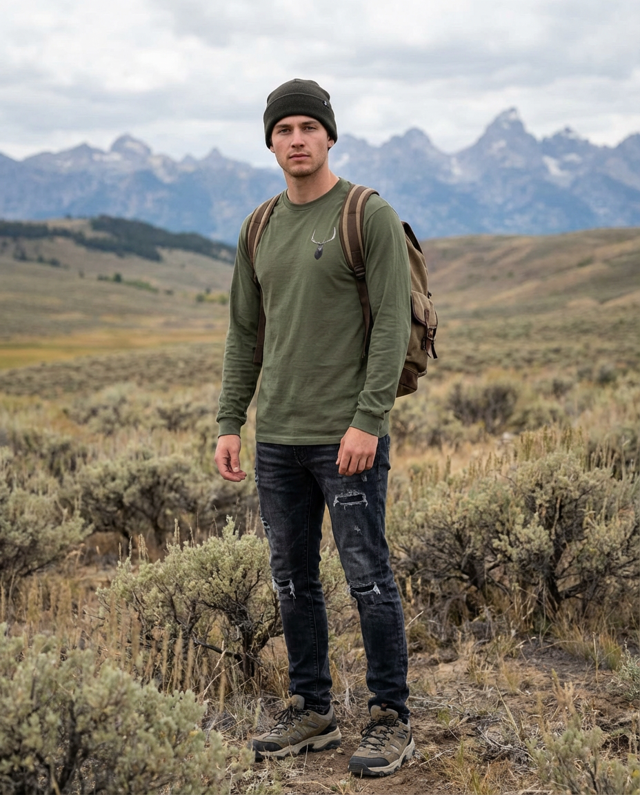 Elk Antlers, The WYldlife Fund, Moss Apparel, Long Sleeve T-Shirt Fuel