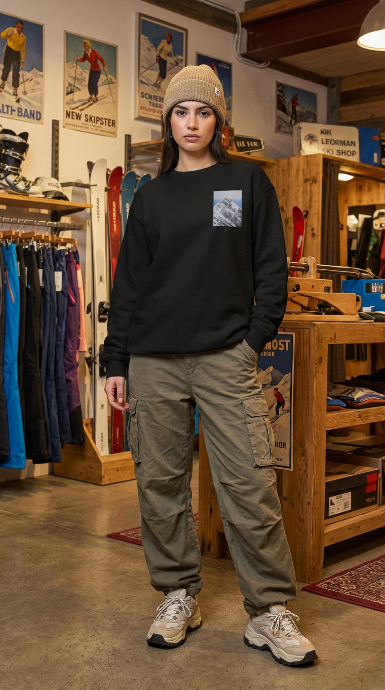 Snowy Mountain Peak, Cozy Unisex Ski Apparel, Moss Apparel, Unisex Crewneck Sweatshirt Fuel