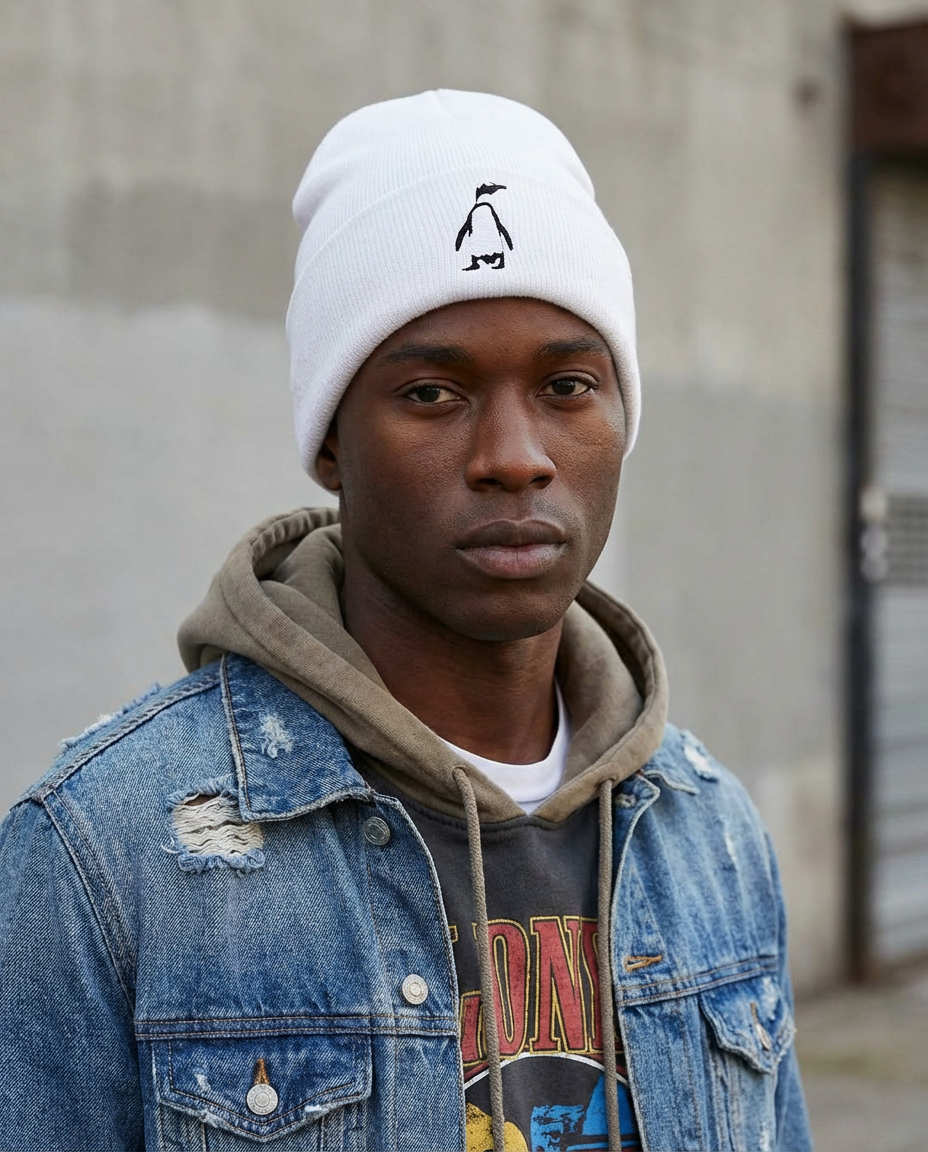 Dancing Penguin Embroidery, Moss Apparel, Beanie Fuel