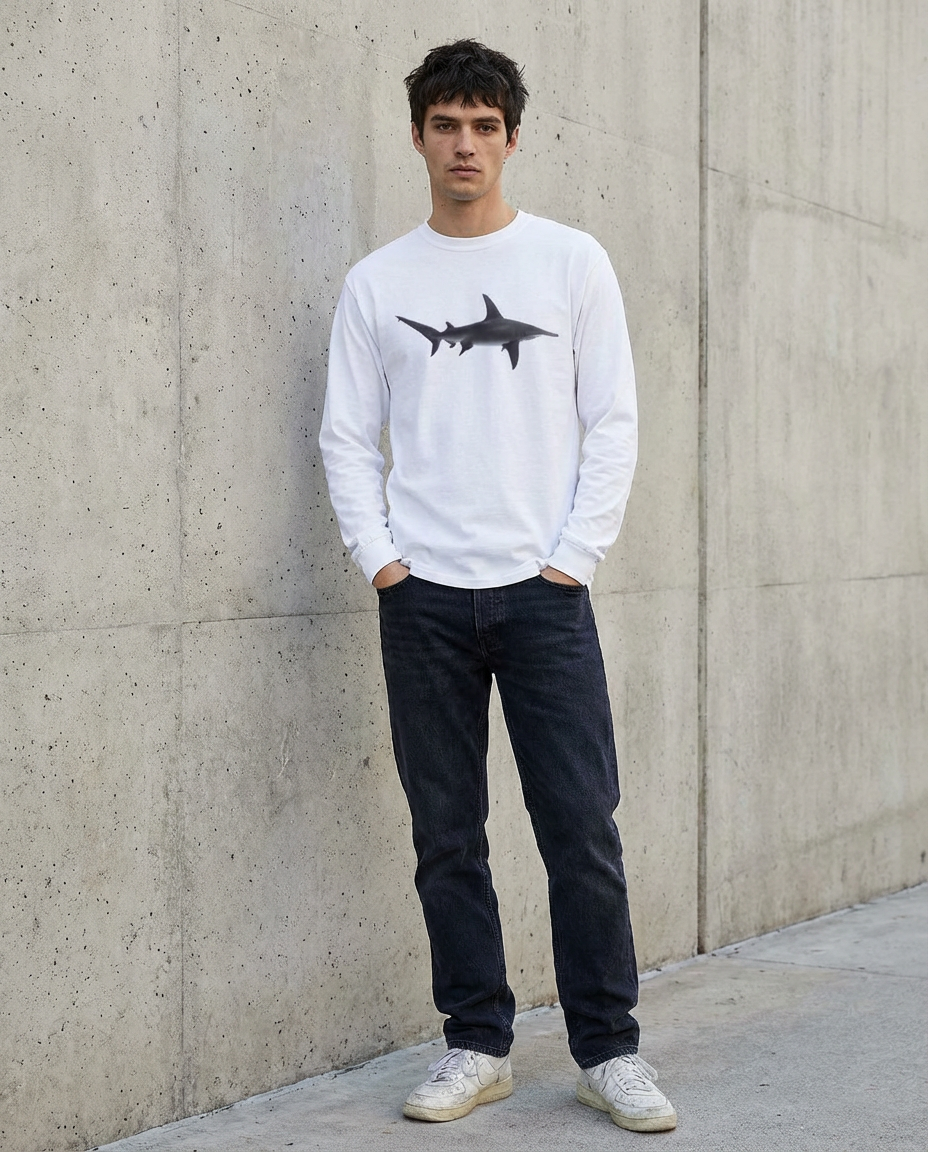 Hammerhead Shark Cruising, Moss Apparel, Shark Style Cotton T-Shirt Fuel