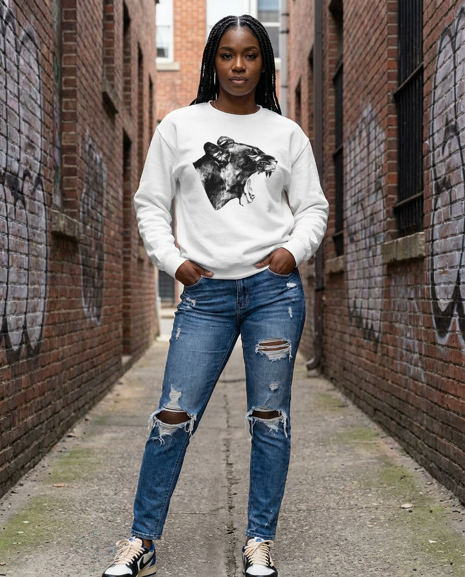 Lioness' Roar, lion lovers, wildlife fans, Moss Apparel, Unisex Crewneck Sweatshirt Fuel