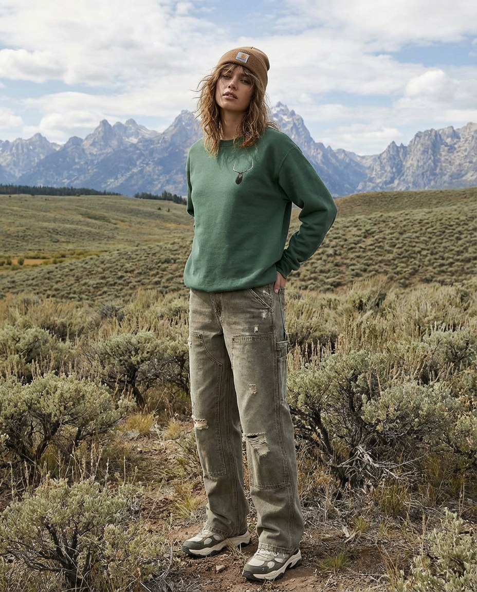 Elk Antlers, The WYldlife Fund, Moss Apparel, Crewneck Sweatshirt Fuel