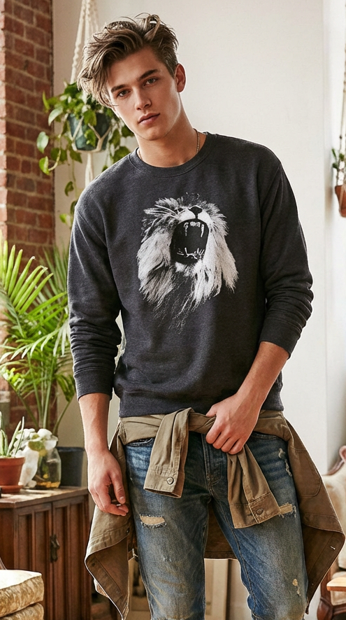Majestic Lion, Animal Lover Gift, Cozy Casual Wear, Moss Apparel, Unisex Crewneck Sweatshirt Fuel