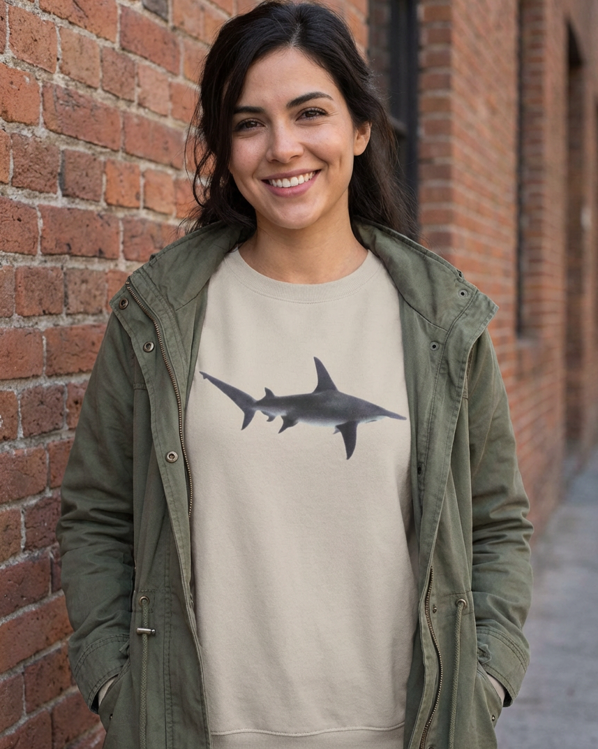 Hammerhead Shark Cruising, Moss Apparel, Shark Style Crewneck Sweatshirt Fuel