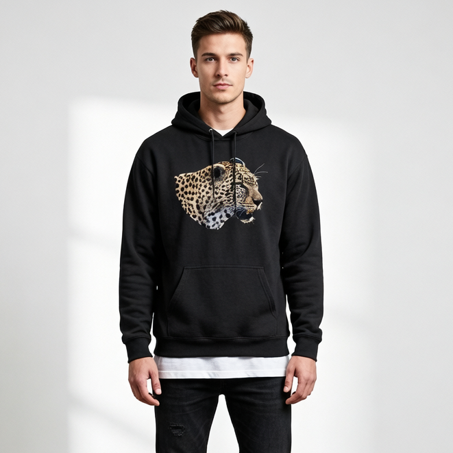 Leopard's Smile - Leopard photograph, Moss Apparel, Hoodie Fuel
